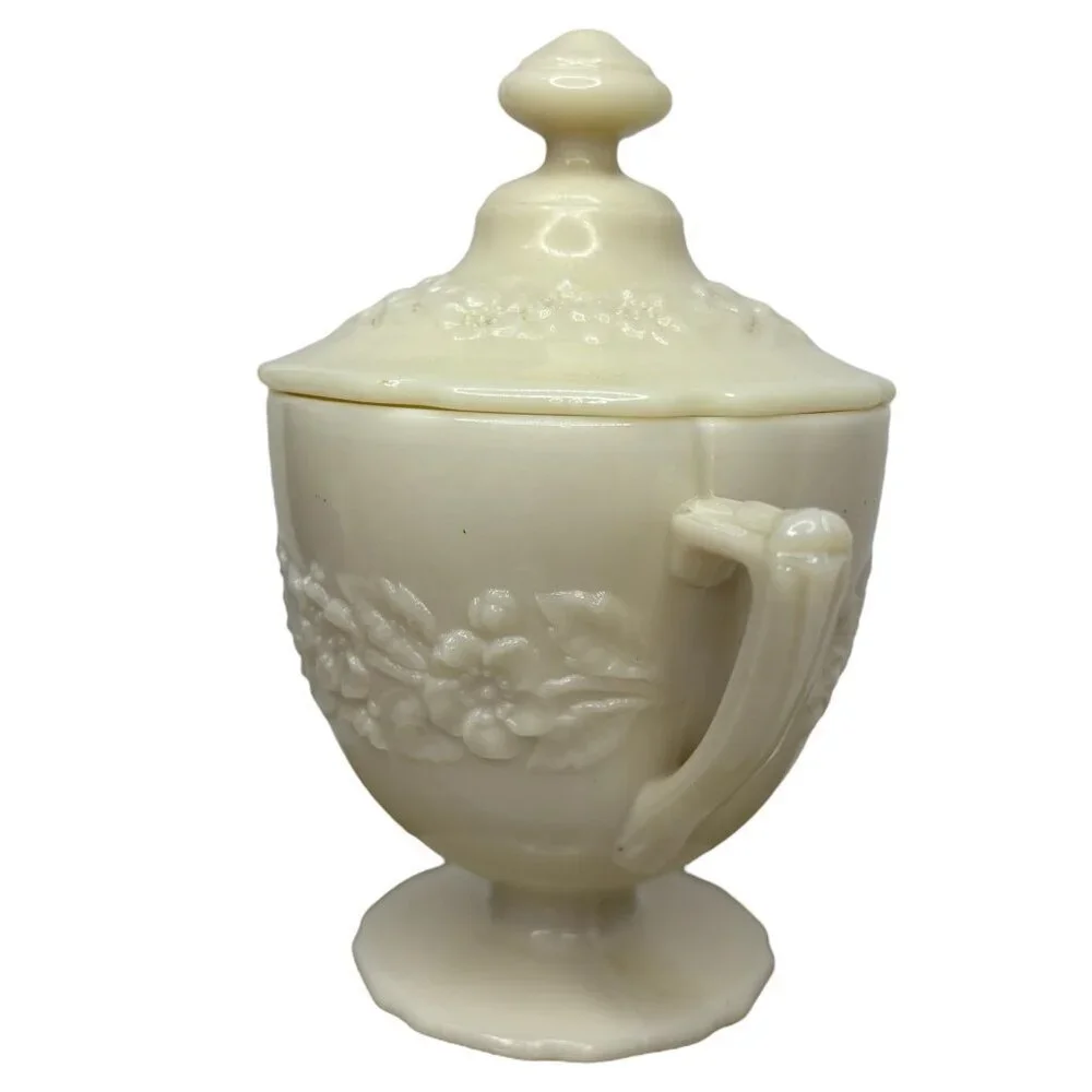 Indiana Custard Glass Footed Sugar Bowl With Lid VTG